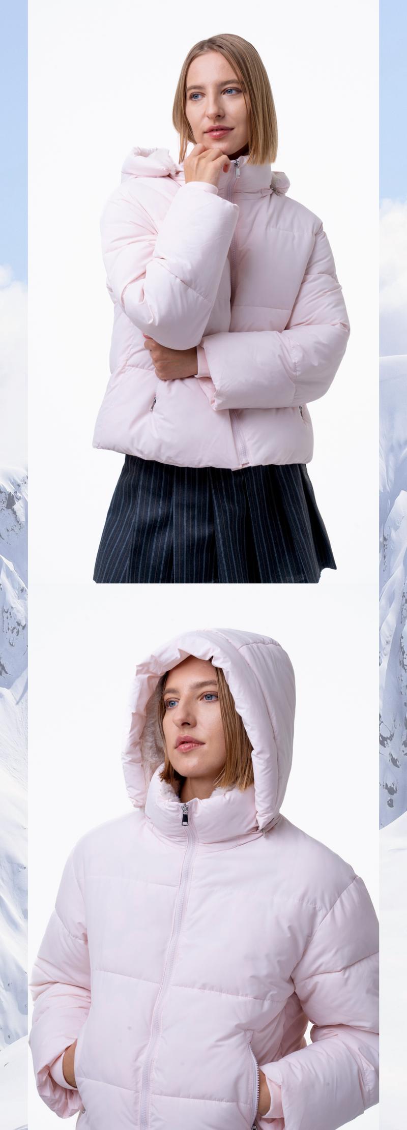 PUFFIT WarmCore Premium Short Puffer Jackets with Removable Hood & Optional Faux Fur Linging, Lady Casual Outerwear Longsleeves Zip Pockets Warm Quilted Coat