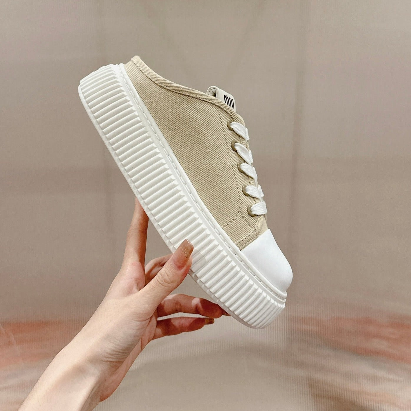 Sneakers Mules Bright Cream Color Canvas、mysite、Cacoeks