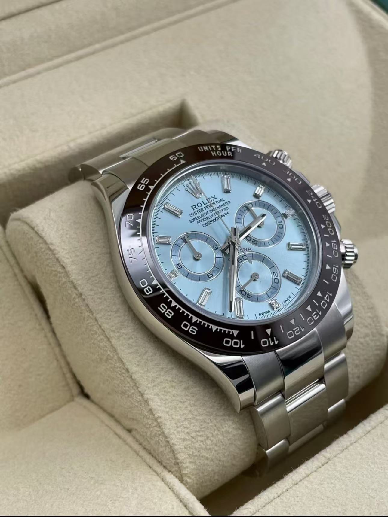 Rolex Daytona lce BlueDial with Baguette Diamonds Super CloneSwiss Replica Watch Ref116506 4130 Swiss Movement
