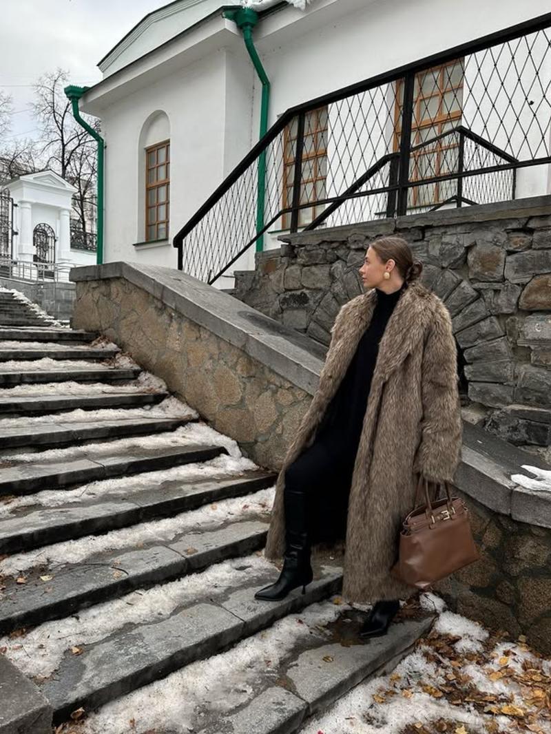 Women's Solid Color Open Front Faux Fur Coat, Elegant Long Sleeve Waterfall Collar Casual Outerwear for Fall & Winter, Women's Clothing for Daily Wear,  Clothing for Women