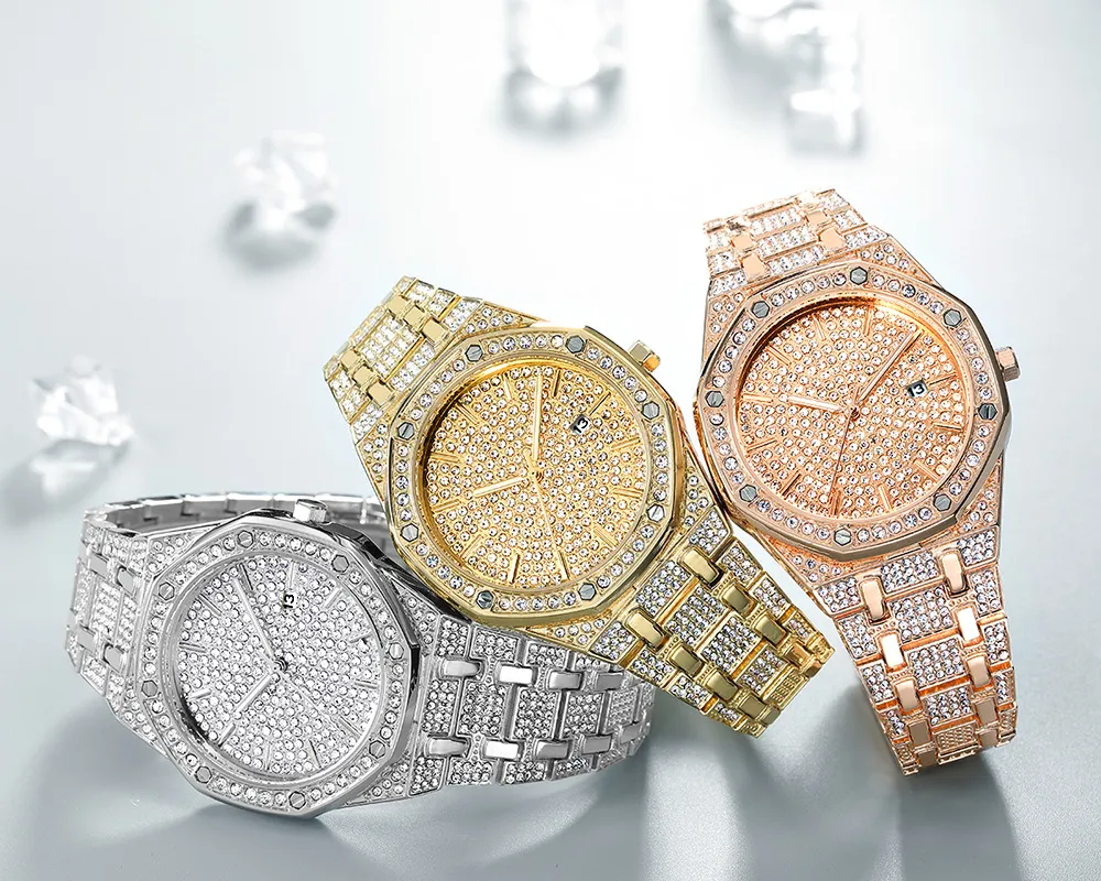 Men&prime;s Gypsophila Diamond Watch Fashion Full Diamond Large Dial Waterproof Quartz Watch