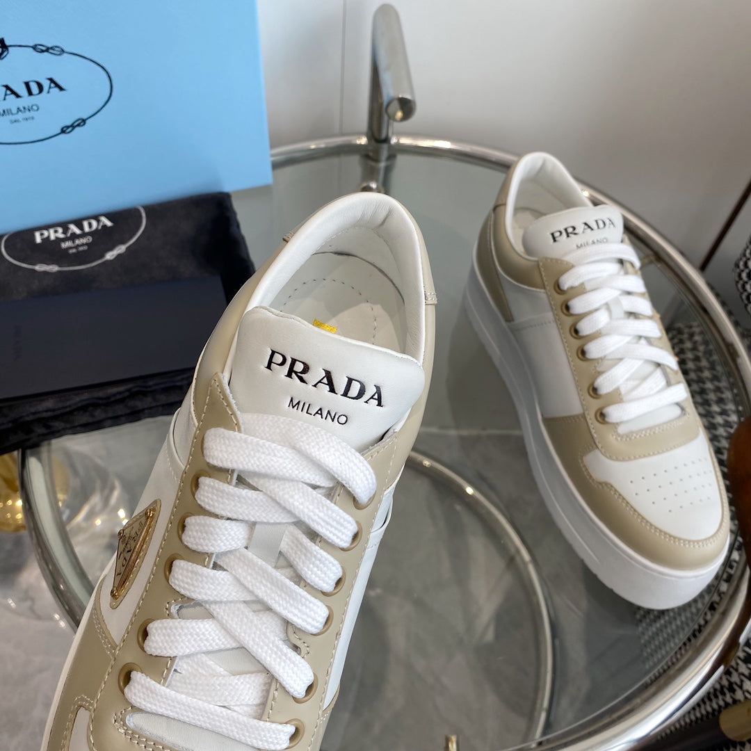 PRA DOWNTOWN THICK-SOLE SNEAKERS WHITE AND BEIGE CALFSKIN、mysite、Cacoeks