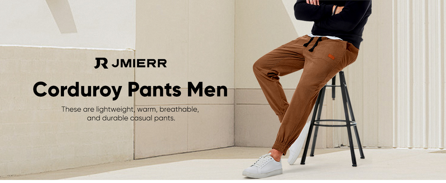 JMIERR Mens Corduroy Joggers Pants Casual Cargo Pants Drawstring Elastic Waist Baggy Tapered pants