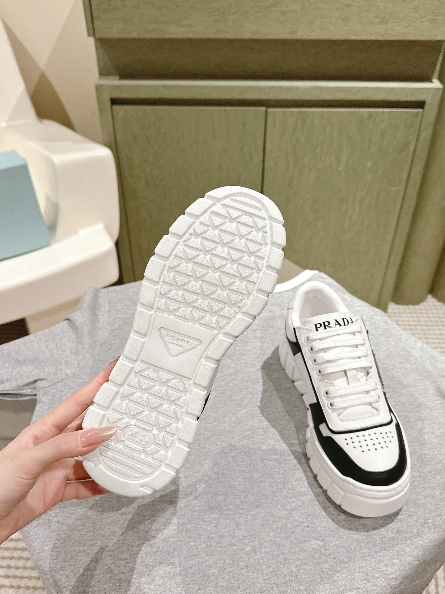 PRA FLATFORM SNEAKERS BLACK AND WHITE CALFSKIN、mysite、Cacoeks