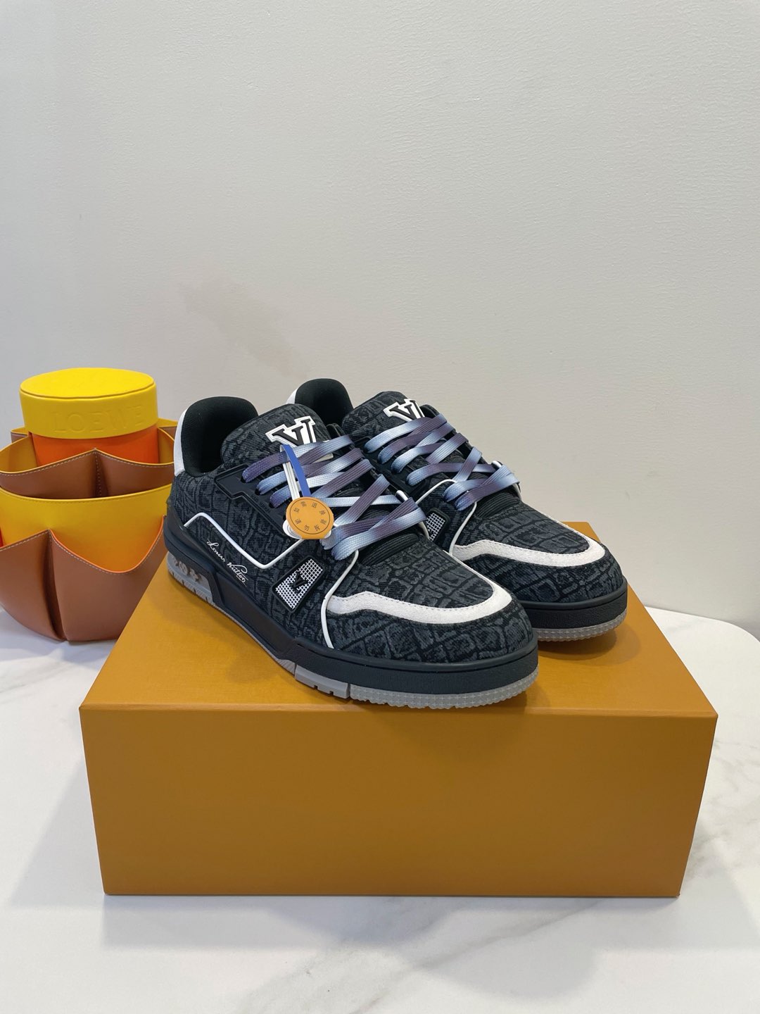 TRAINER SNEAKER IN BLACK MONOGRAM DENIM FABRIC、mysite、Cacoeks