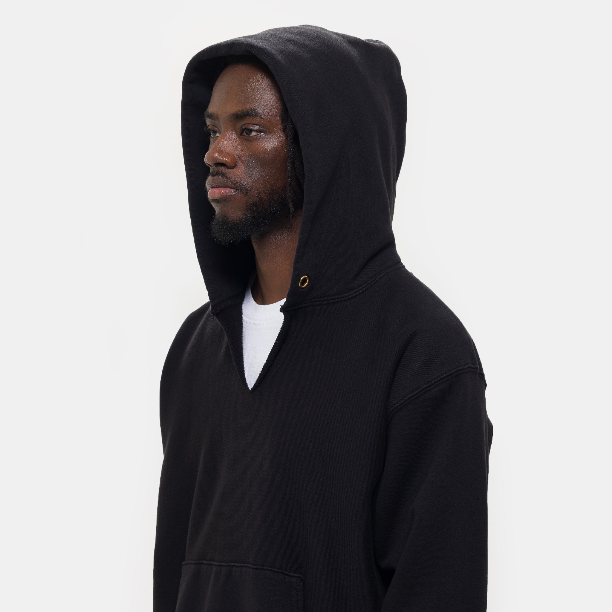 Heavyweight Inside Out Raw Cropped Hoodie in Jet Black