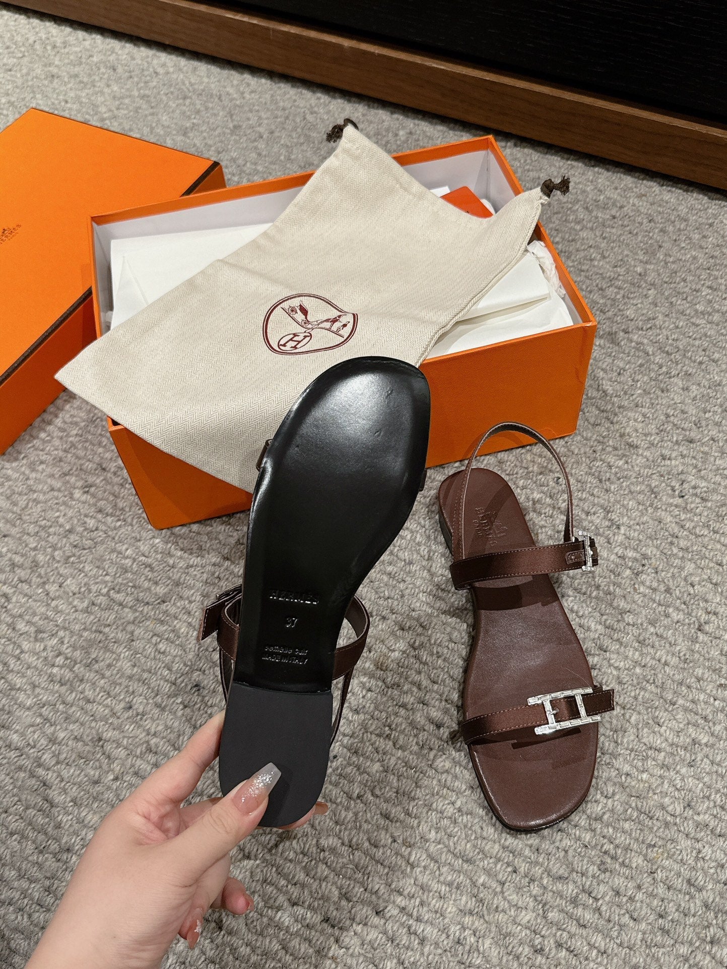 BUCKLE SANDAL CHOCOLATE CALFSKIN、mysite、Cacoeks