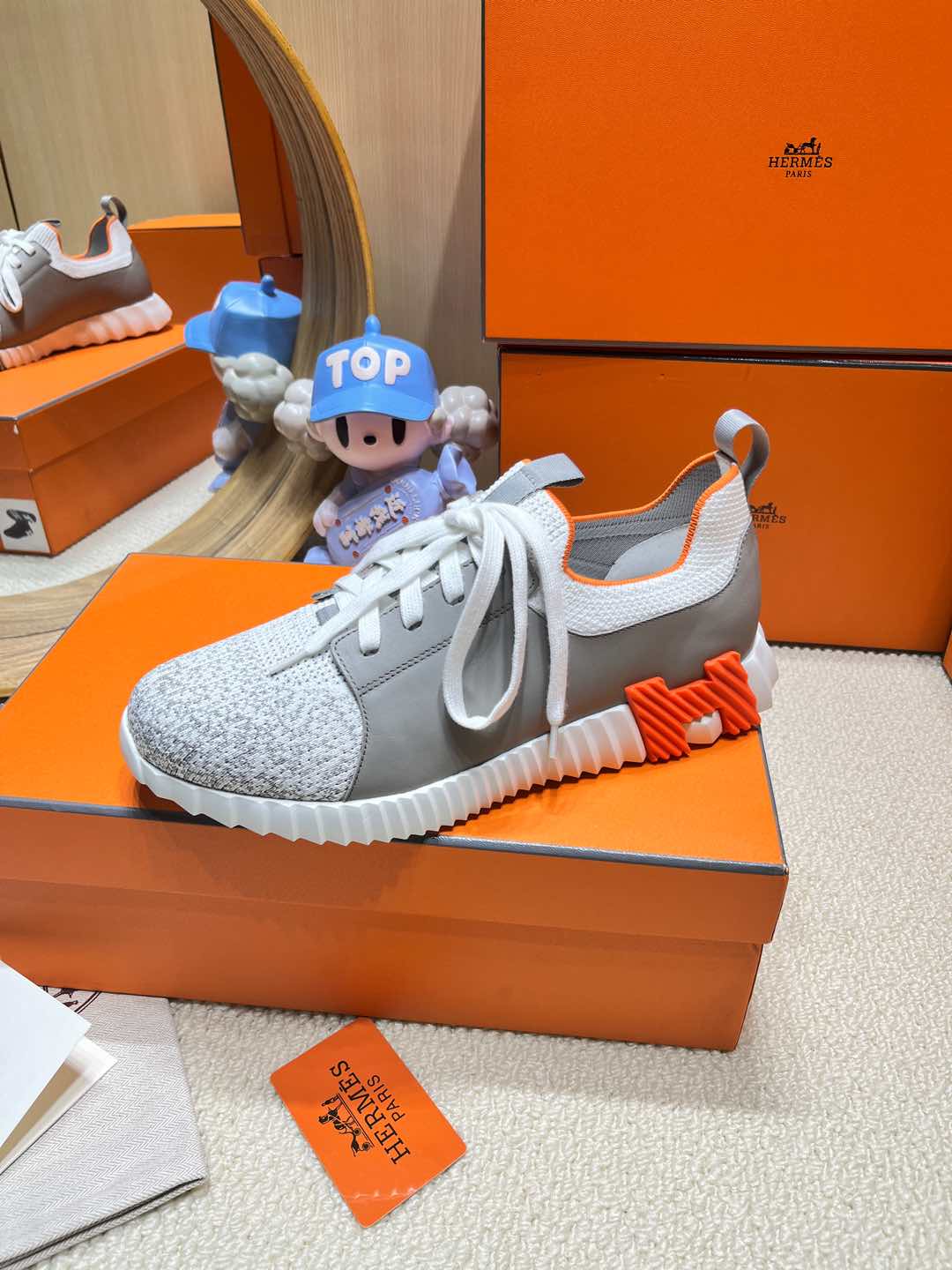 DEPART SLIP-ON SNEAKER IN WHITE MIX MOUSE GRAY KNIT AND CALFSKIN、mysite、Cacoeks