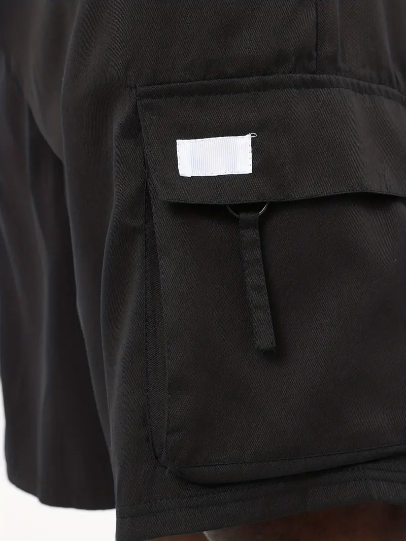 mens plus size solid color cargo shorts drawstring short pants for chic style details 5
