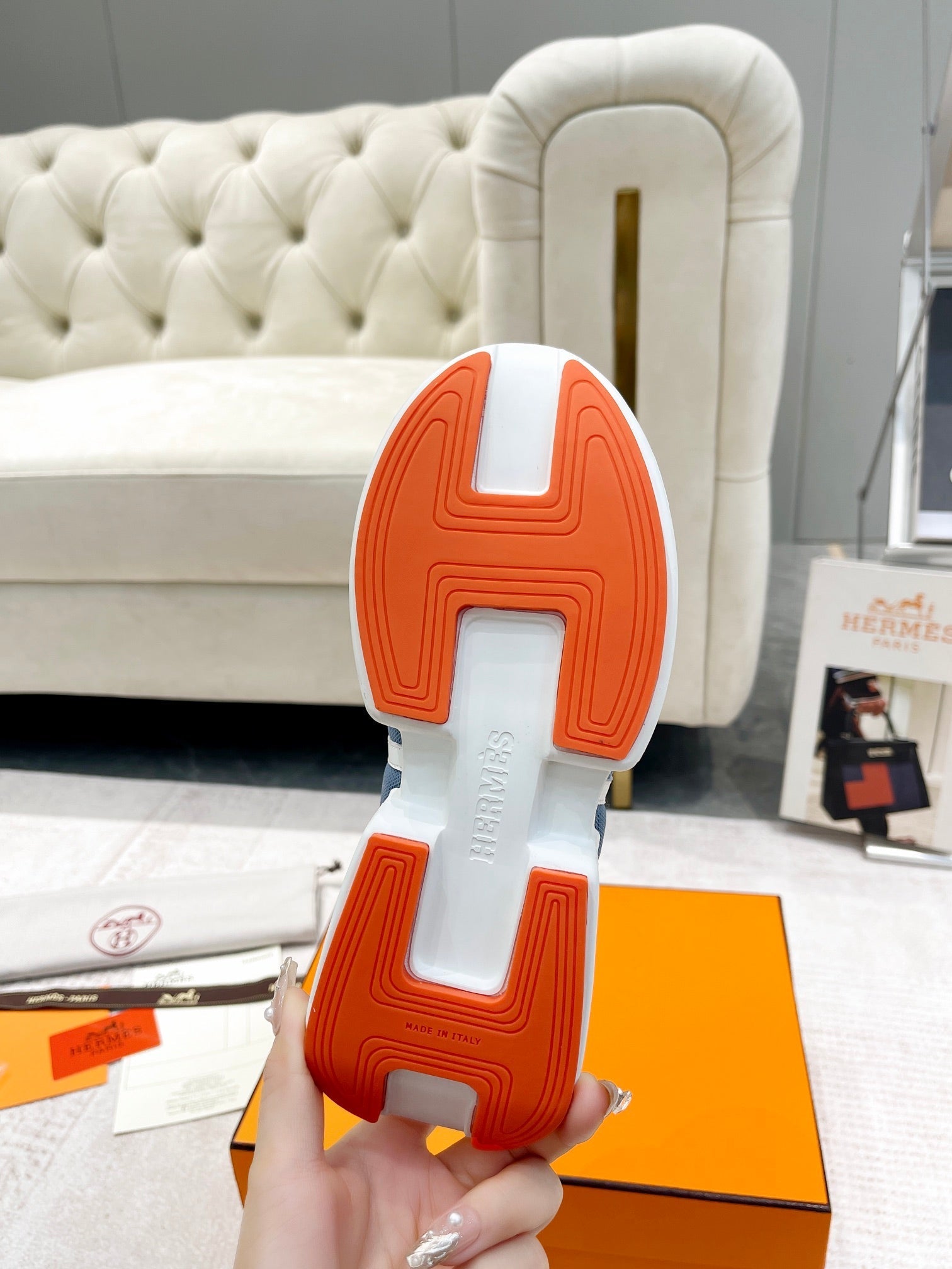 GIGA SNEAKER IN AEGEAN BLUE STITCHED MESH AND WHITE CALFSKIN、mysite、Cacoeks