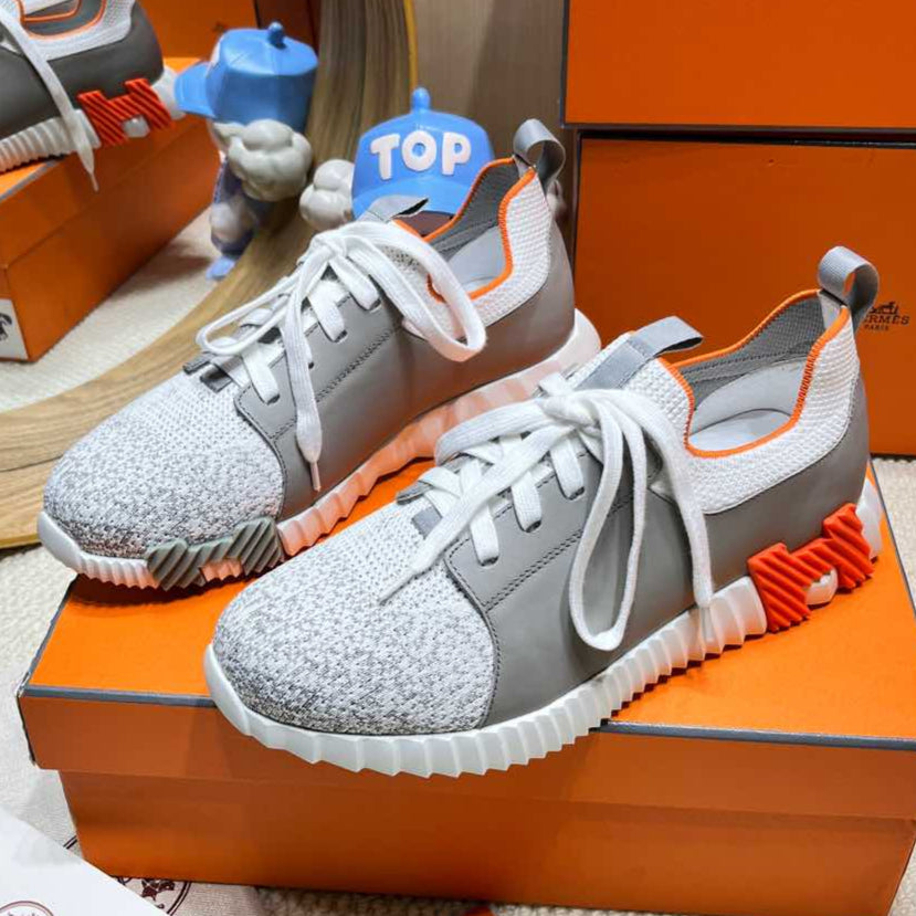 DEPART SLIP-ON SNEAKER IN WHITE MIX MOUSE GRAY KNIT AND CALFSKIN、mysite、Cacoeks