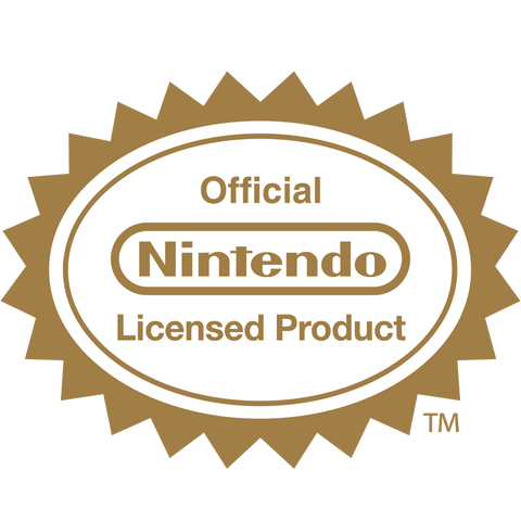 The Bumkins Silicone Teether, designed as a Nintendo SNES™ Controller, features a brown and white logo with a spiked border saying Official Nintendo Licensed Product, bringing nostalgia to parents seeking authentic baby gum relief.