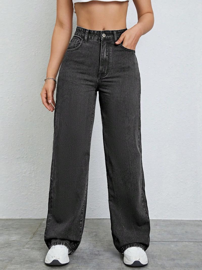 Women's Vintage Style Loose Fit Straight Leg Jeans, Casual Fitted Denim Jeans for Fall & Winter, Classic Boyfriend Look