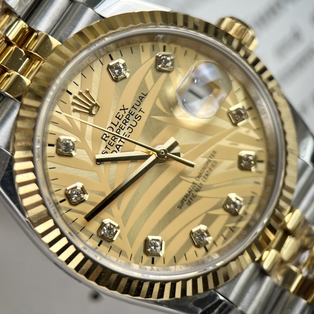 Đồng Hồ Rolex DateJust Mặt Lá Cọ Demi Gold Fake 11 EW 36-41mm (1)