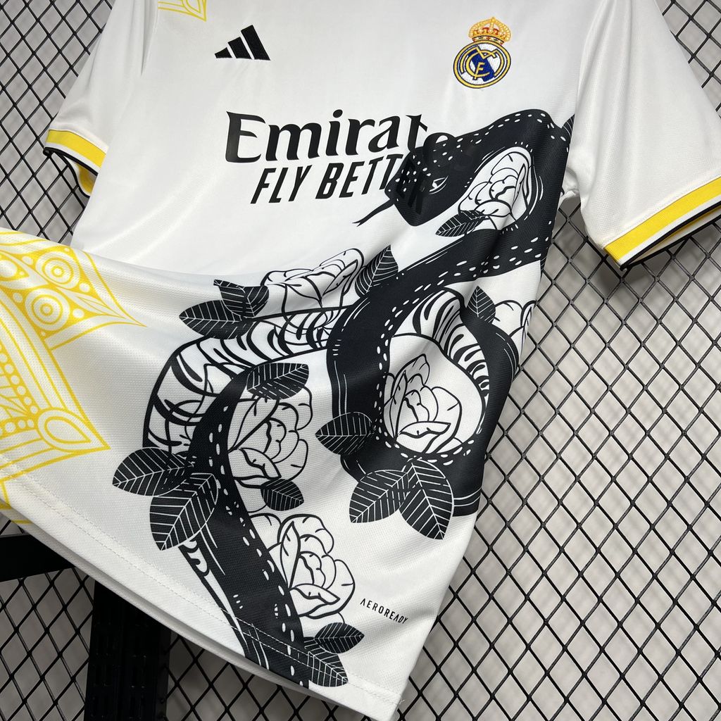 Higojerseys-Real Madrid 24-25 White and Black Mamba Jersey - Fans Version