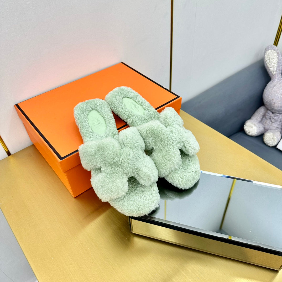 0RAN SHEARLING SANDALS PASTEL GREEN、mysite、Cacoeks