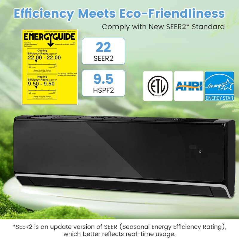 Eletriclife 12000 BTU 22 SEER2 208-230V Wifi Enabled Mini Split Air Conditioner and Heater with Alexa