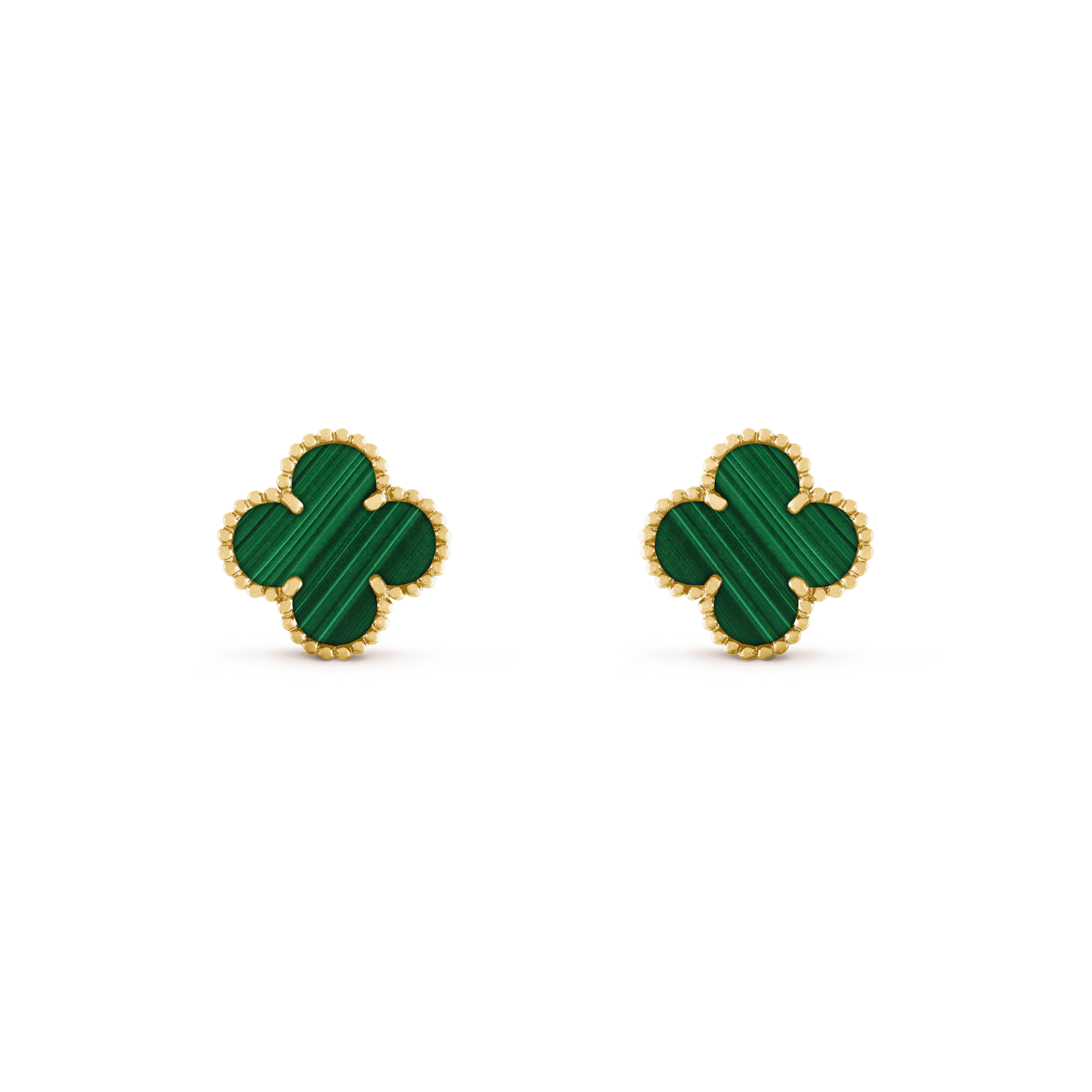 ヴィンテージ アルハンブラ イヤリング, イエローゴールド, マラカイト:2 石, Front, Jewelry Earrings