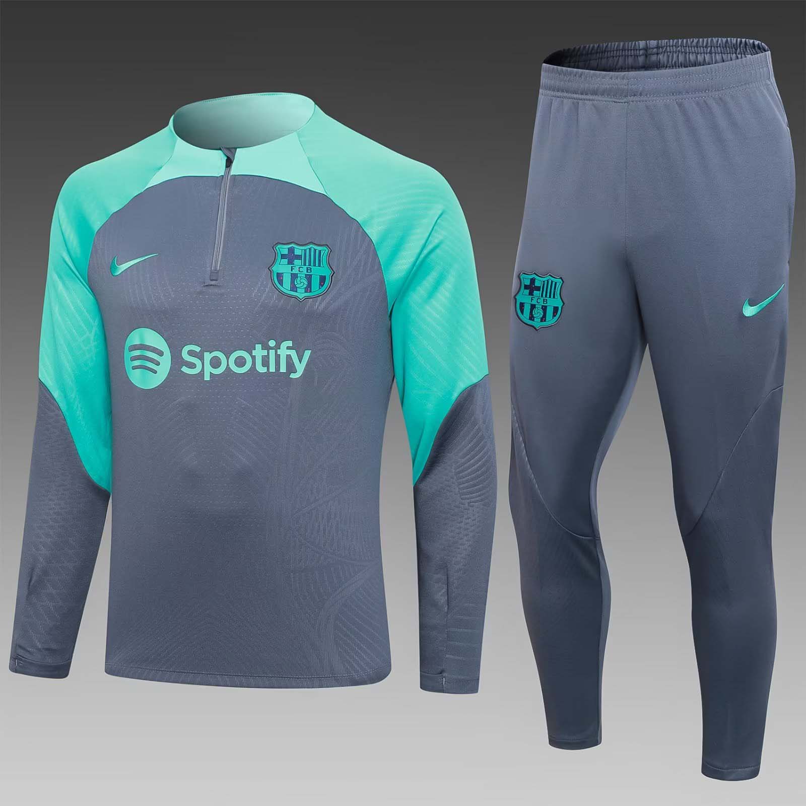 2023/2024 Barcelona Half-Pull Training Suit Green-Gray Jersey Set:football jersey mysite: unitedjerseyfootball 邓江浪:football