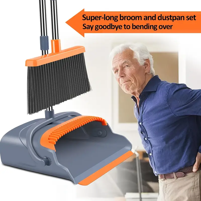 local upgrade broom and dustpan set self cleaning with dustpan teeth indoor outdoor sweeping ideal for use stand up broom and dustpan details 5