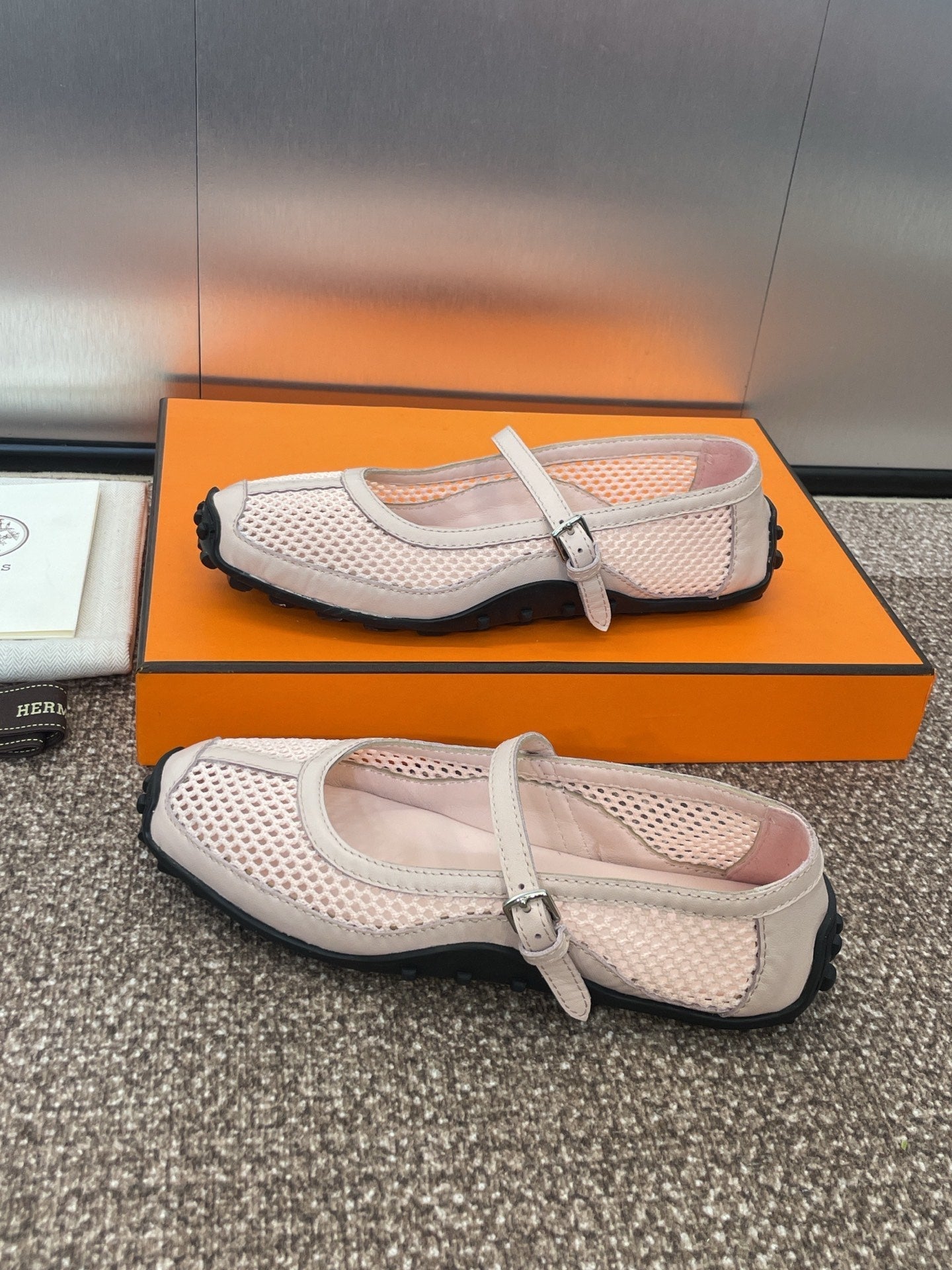 KICHU BALLET FLAT IN LIGHT PINK CROCHET KNIT AND CALFSKIN、mysite、Cacoeks