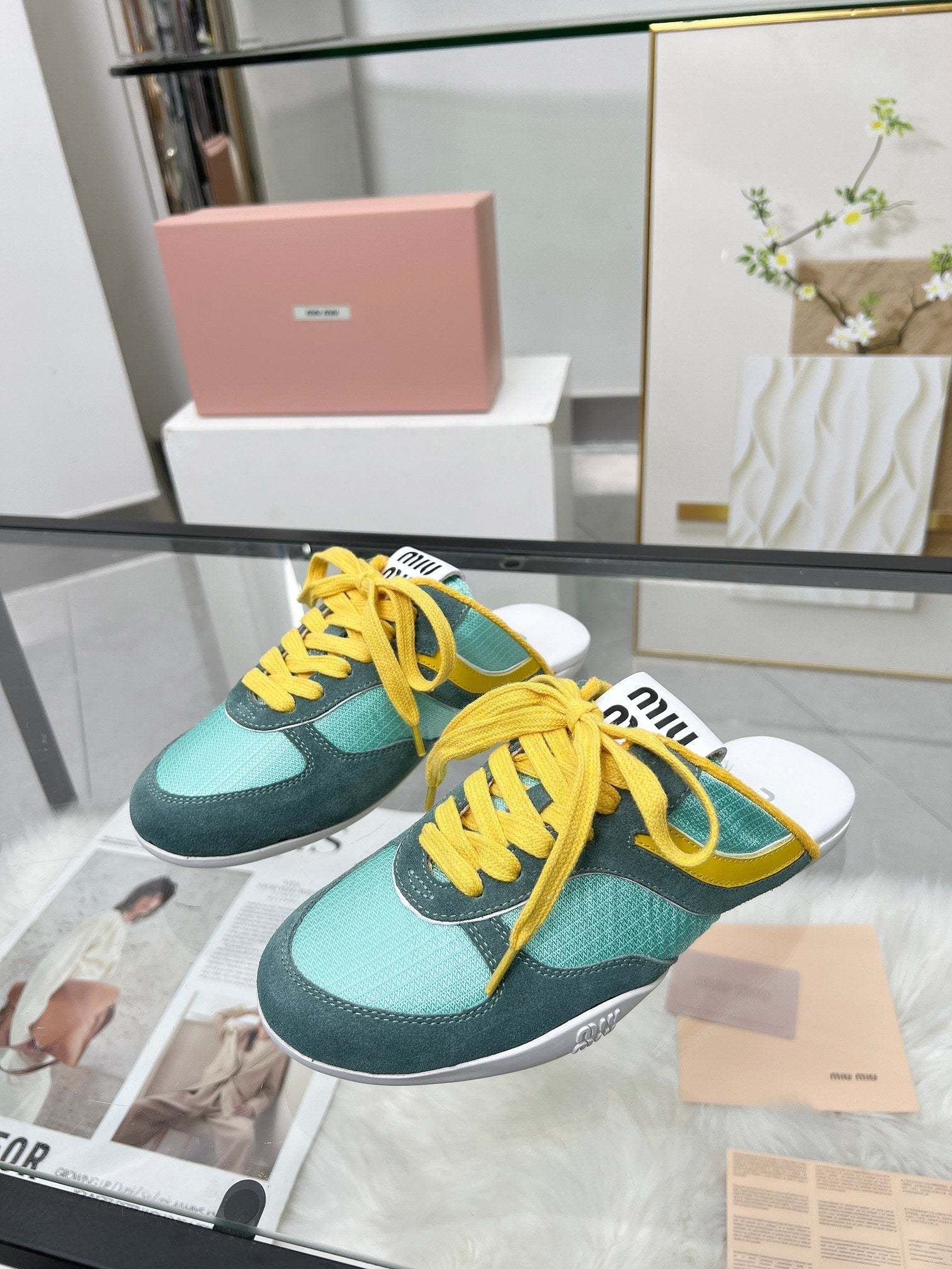 GYMNASIUM SNEAKERS MULES PERSIAN SUEDE AND DARK GREEN TECHNICAL FABRIC、mysite、Cacoeks
