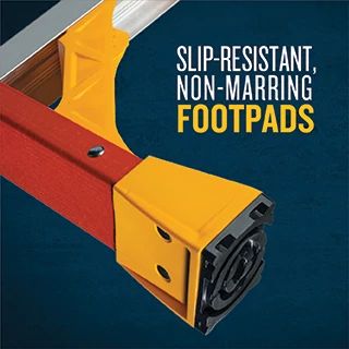 Oversized footpads located on bottom of ladder feet 