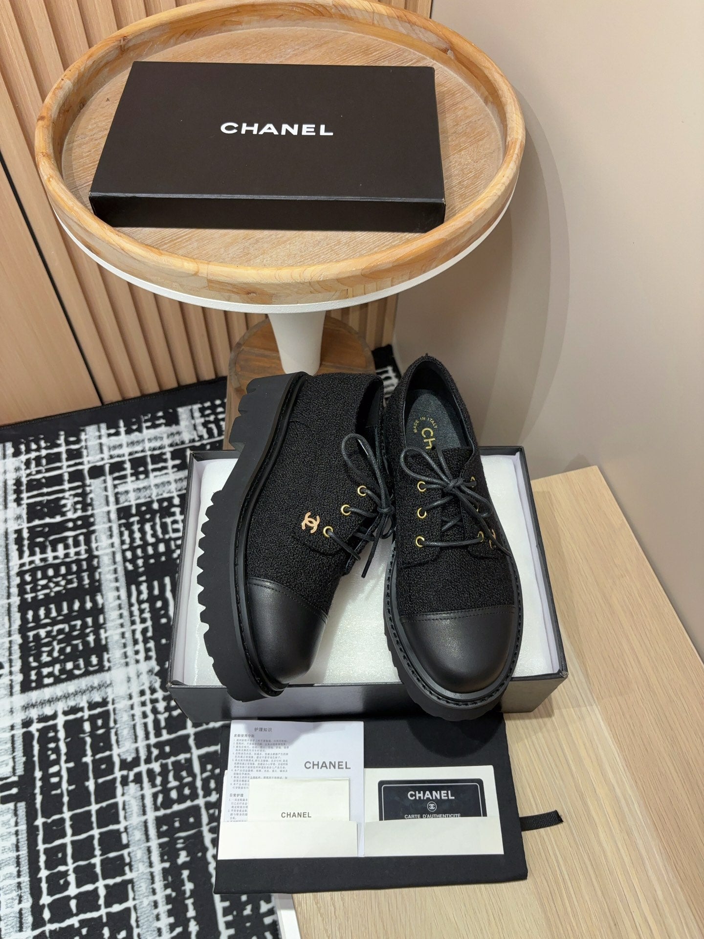 CC OXFORD SHOES IN BLACK TWEED AND CALFSKIN、mysite、Cacoeks