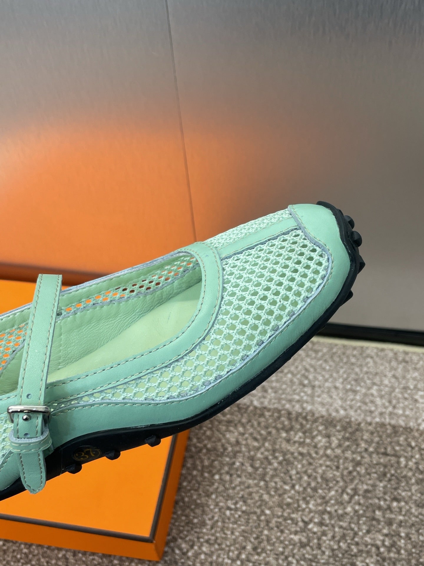 KICHU BALLET FLAT IN GREEN MINT CROCHET KNIT AND CALFSKIN、mysite、Cacoeks