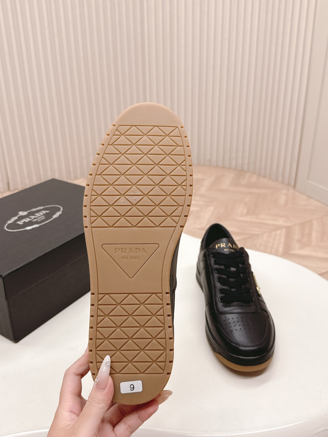 PRADA 25S DOWNTOWN SNEAKERS IN BLACK CALFSKIN、mysite、Cacoeks