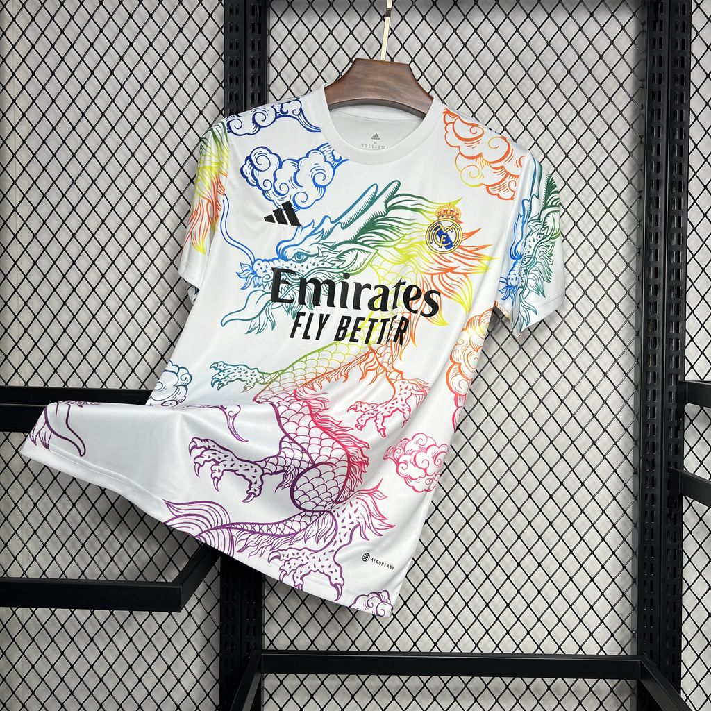JerseysGala.com | Real Madrid 24-25 White Colorful Dragon Speical Jersey - Fans Version -Customize Name, Number and Patch | Worldwide Shipping