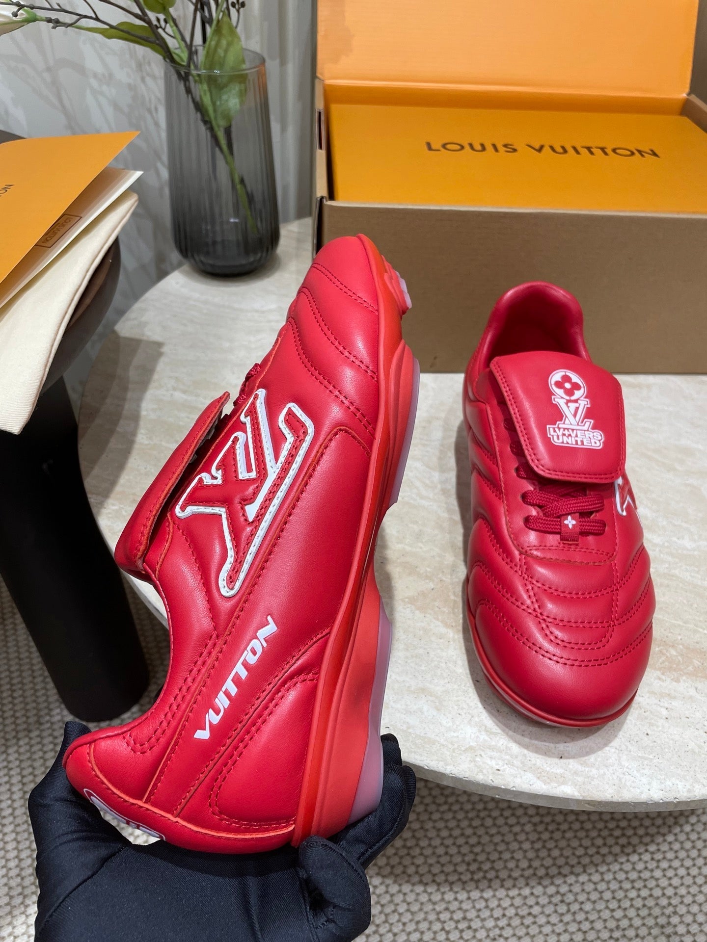 FOOTPRINT SOCCER SNEAKER IN CHERRY RED CALFSKIN、mysite、Cacoeks