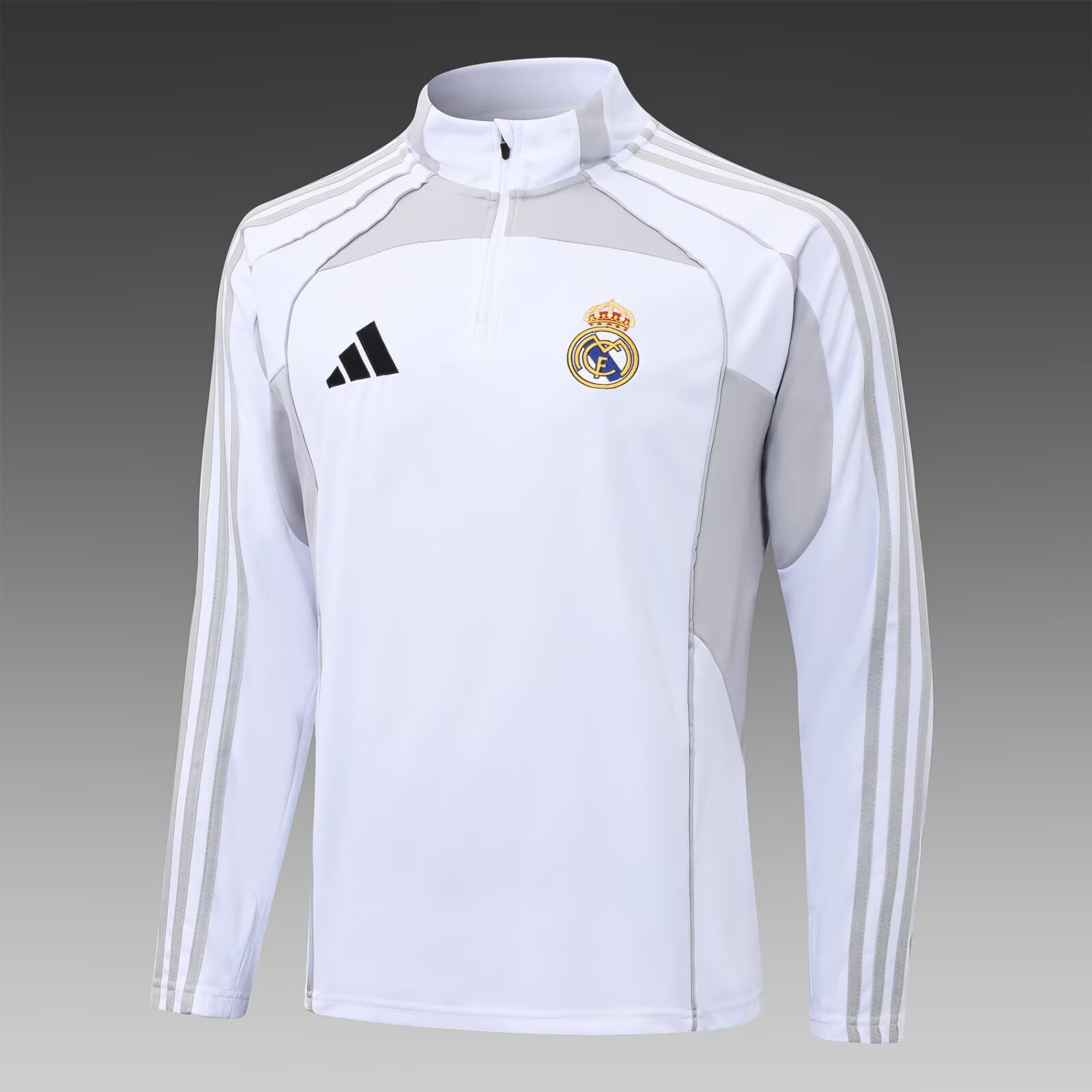 2025/2026 Real Madrid Half-Pull Training Suit White-Gray Football Shirt Set:football jersey mysite: unitedjerseyfootball 邓江浪:football