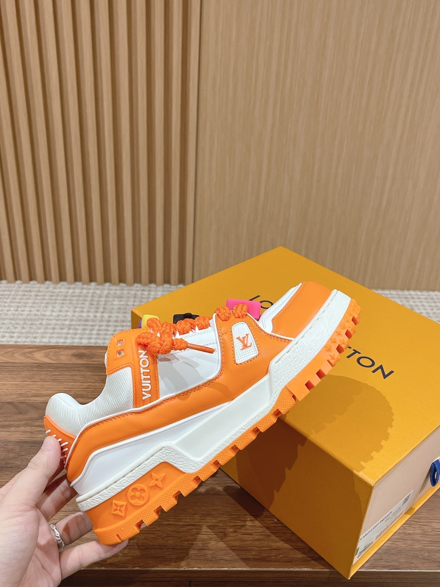 LV Trainer Maxi Sneaker White Mix Orange Calfskin、mysite、Cacoeks