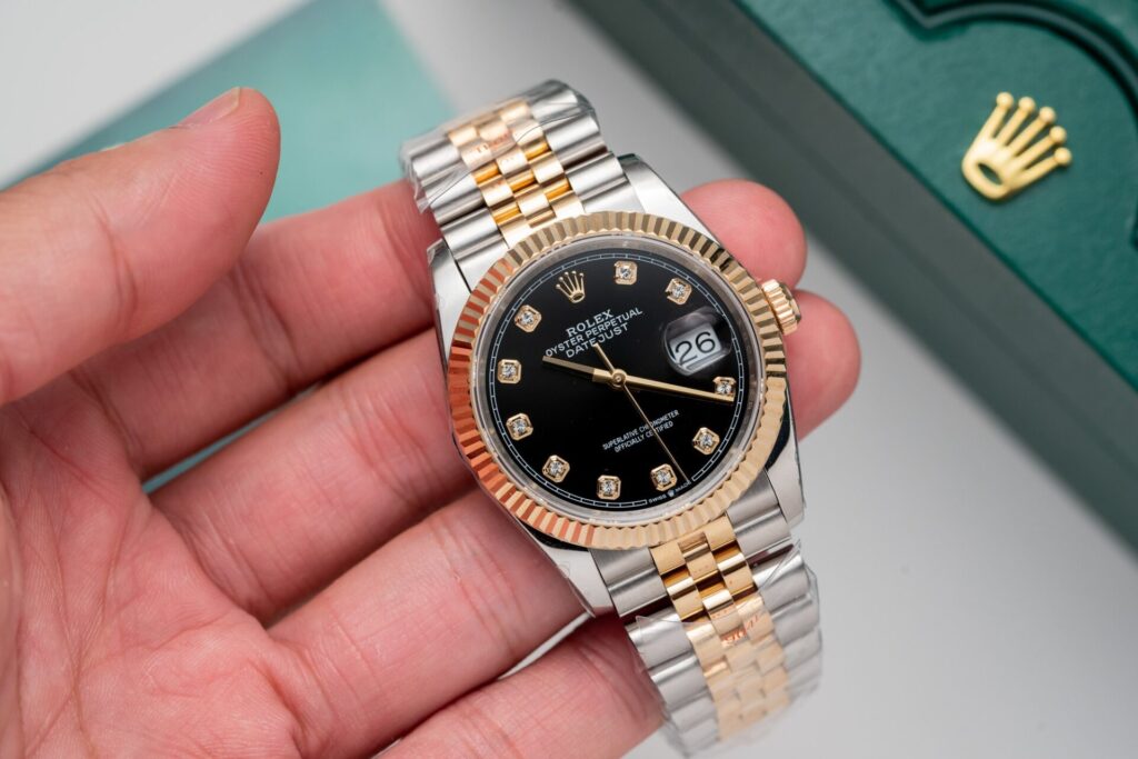 Đồng Hồ Rolex DateJust Bọc Vàng Thật Mặt Đen Nam Nhà Máy GM 36mm (7)