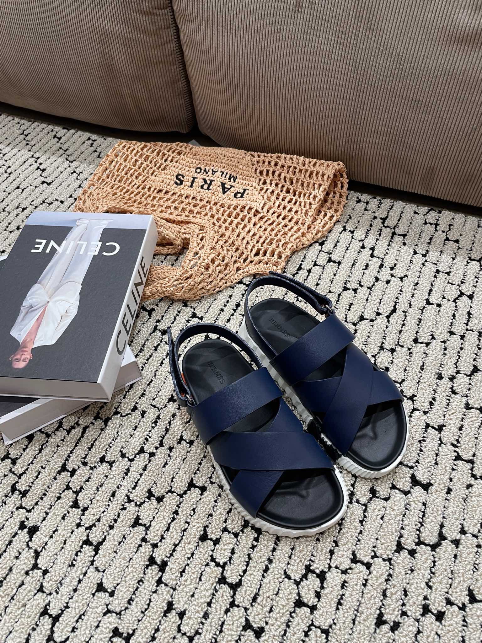 ELECTRIC SANDAL BLACK MIX NAVY CALFSKIN、mysite、Cacoeks