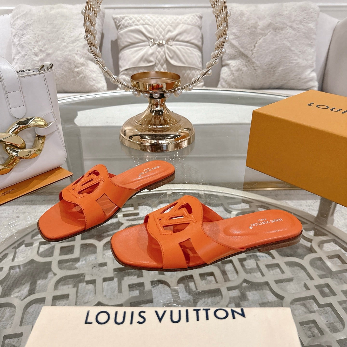 ISOLA FLAT SLIDE IN VIVID ORANGE CALFSKIN、mysite、Cacoeks