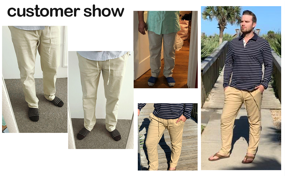 Sailwind Men's Drawstring Casual Summer Beach Trousers Linen Pants with Elastic Waistband