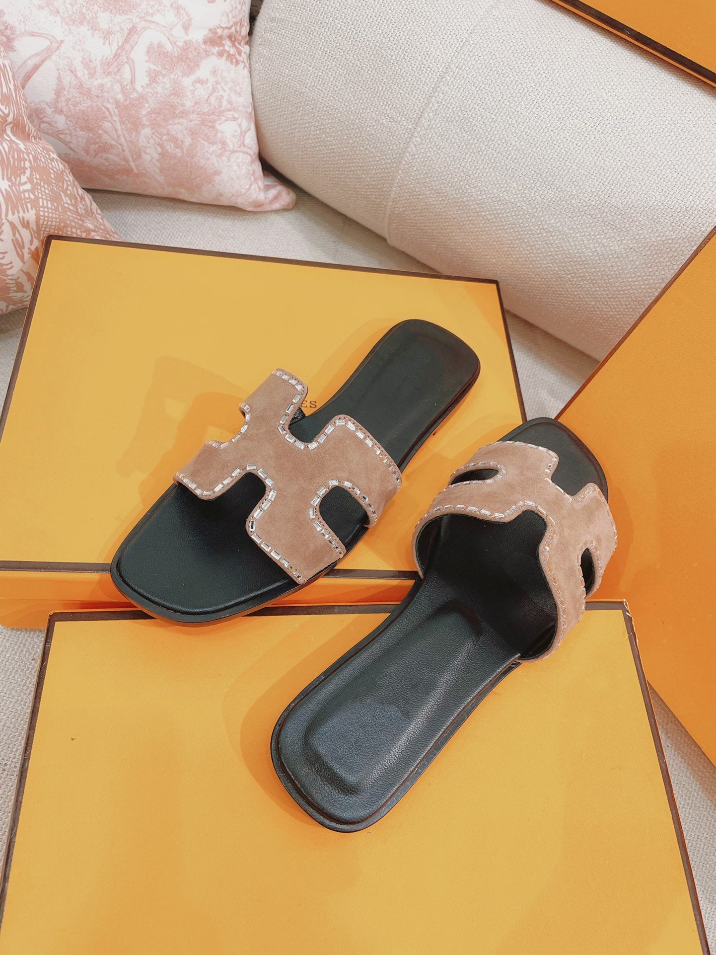 0ran Sandal Calfskin Rhinestone Brown、mysite、Cacoeks