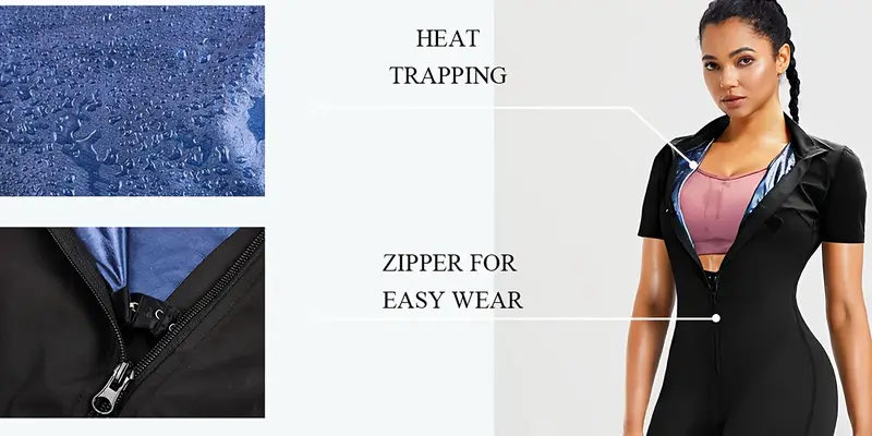 womens full body shapewear sauna suits half zipper short sleeve   romper for waist training   details 0