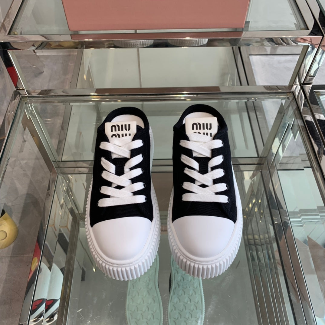 Mule Shoes Black And White Canvas、mysite、Cacoeks