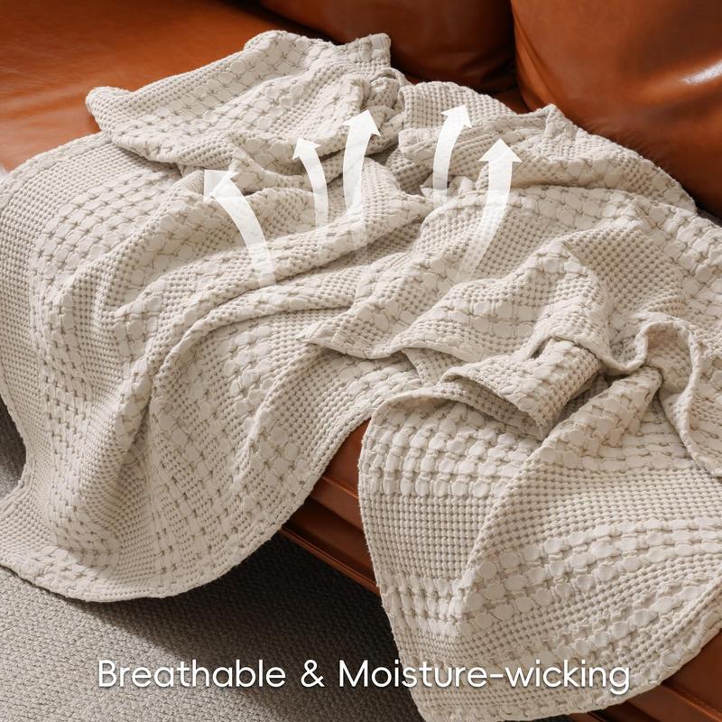 Product Introduction of PHF 100% Cotton Weave Waffle Blanket, Aesthetic Soft Woven and Breathable Blanket for Bed Sofa Home Decor for for All Season 8