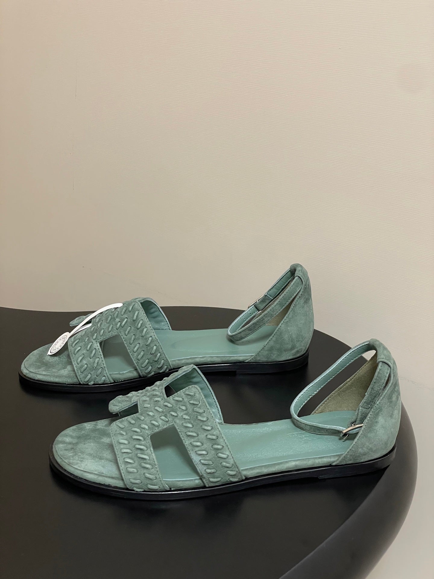 HM 25S SANTORINI SANDAL IN MUTED MINT GREEN SUEDE AND LAMBSKIN、mysite、Cacoeks