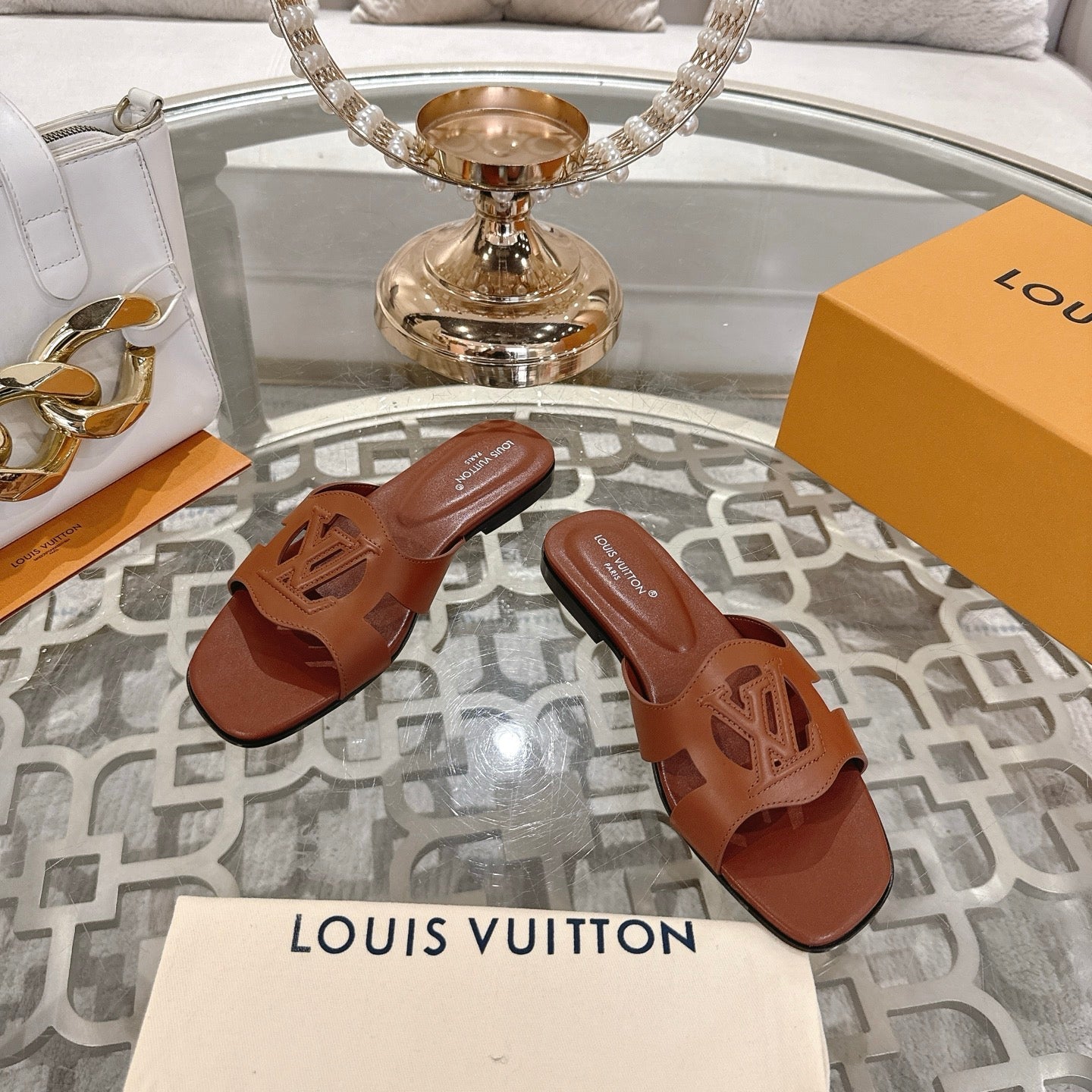 ISOLA FLAT SLIDE IN PENNY BROWN CALFSKIN、mysite、Cacoeks