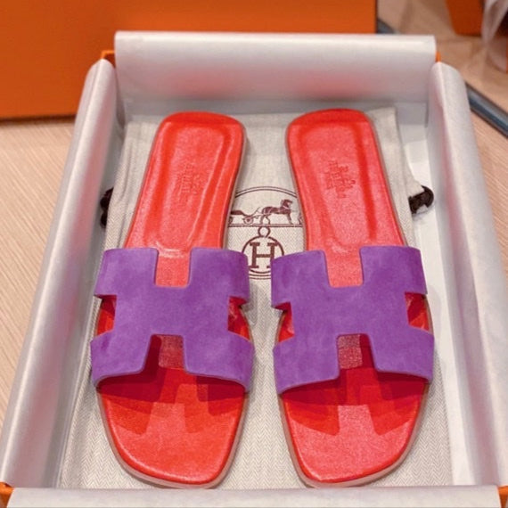 0RAN SANDALS IN VIOLET PURPLE SUEDE AND CHERRY RED CALFSKIN、mysite、Cacoeks