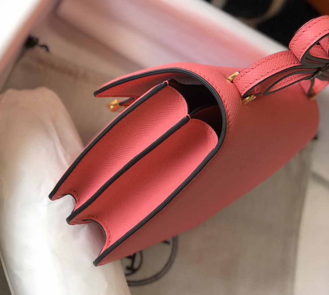 Replica Hermes Constance Bag Epsom Leather Rose Lipstick Wiht Gold 19cm and 23cm