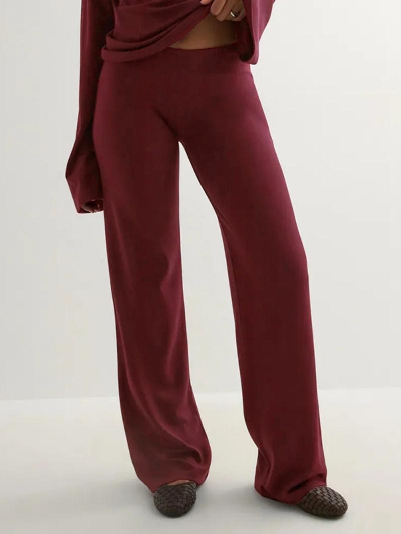 Women's Fall New Round Neck Flare Long Sleeve Top & Elastic Waist Straight Leg Pants Set, Casual Fashion for Daily Wear