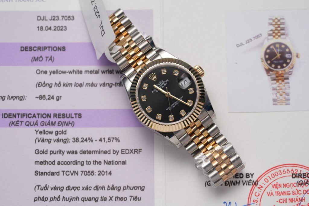Đồng Hồ Rolex DateJust Bọc Vàng Mặt Số Đen Cọc Đính Đá 31mm (1)