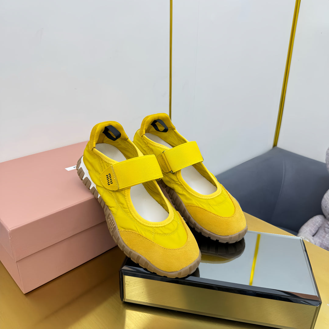 BALLERINAS SHOES IN YELLOW TYRE TECHNICAL FABRIC AND SUEDE、mysite、Cacoeks
