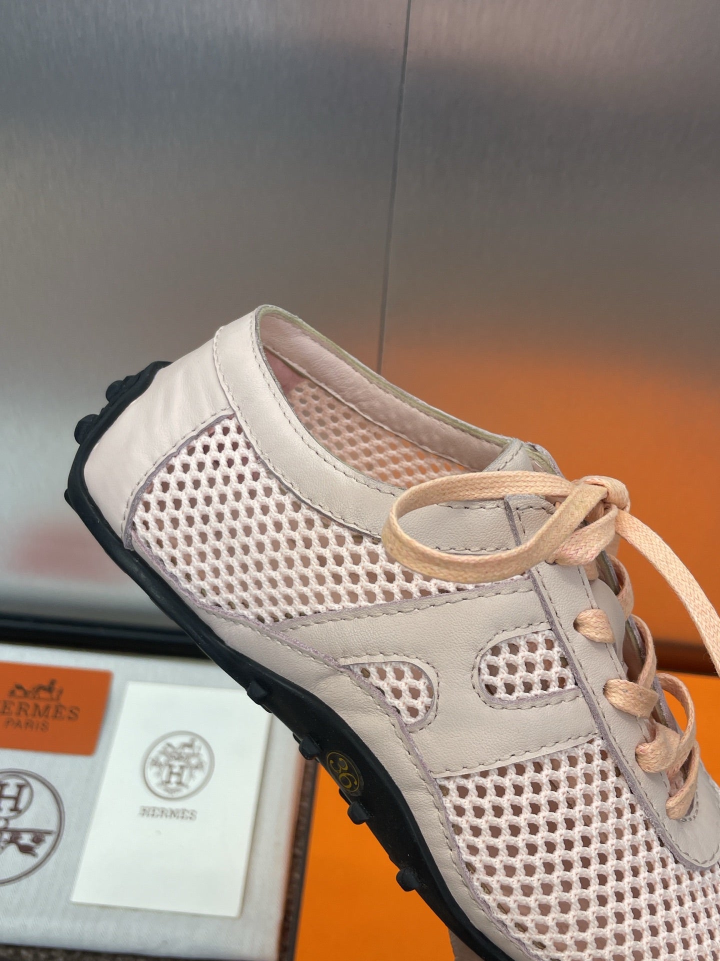 KIGA SNEAKER IN LIGHT PINK CROCHET KNIT AND CALFSKIN、mysite、Cacoeks